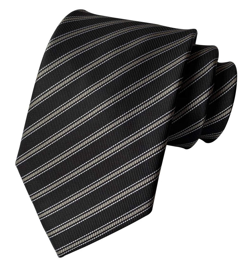 Elfeves Men Boys Fashion Black Pencil Striped Silk Ties College School Handmade Daily Dress Suit Neckties - Image 1